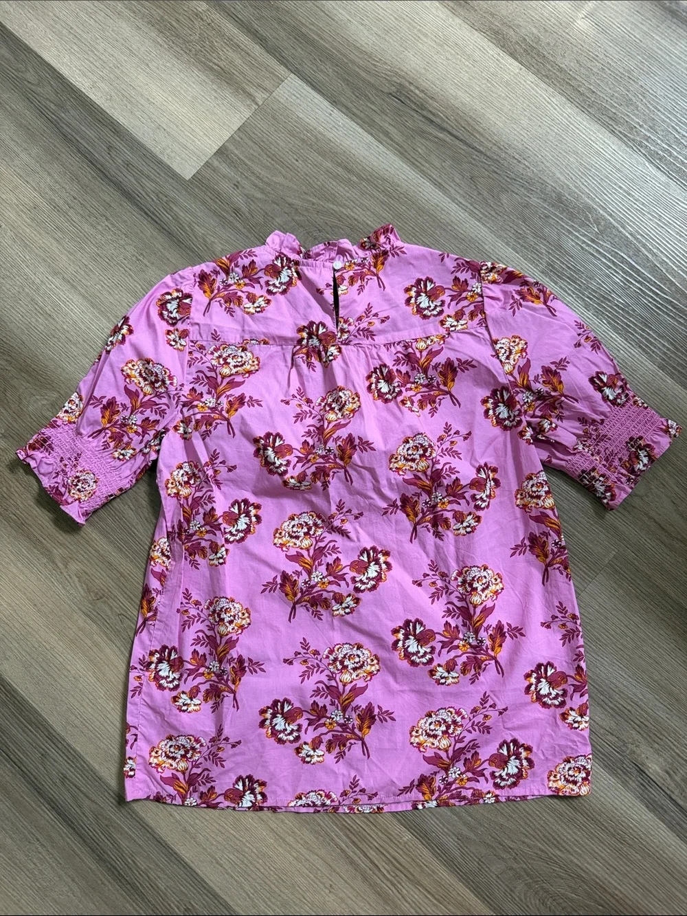 J. Crew Smocked Puff Sleeve Top Blouse in Pink Marigold Floral Print Size XS